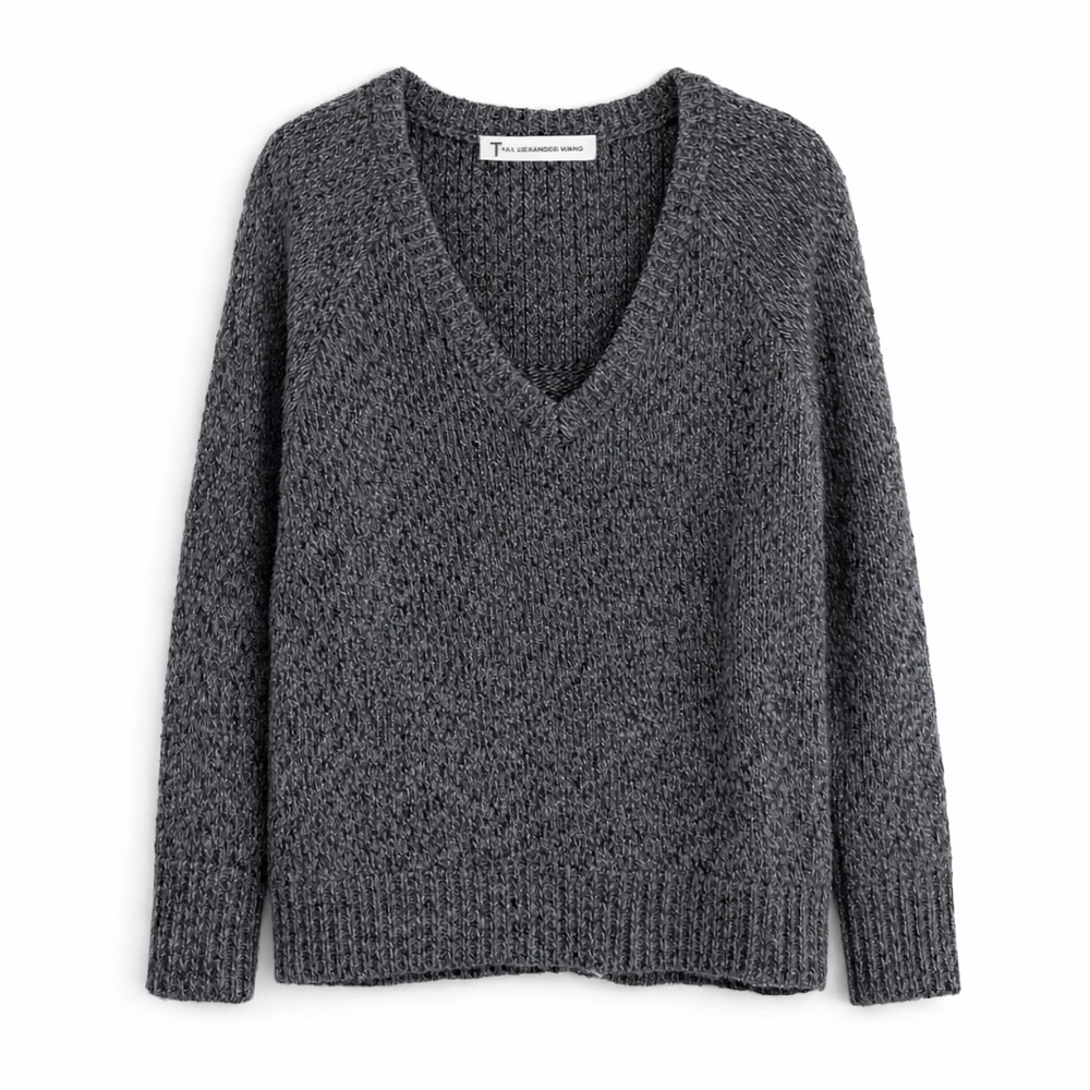 T by Alexander Wang Chunky Knit V-Neck Sweater – Gray – Size XS